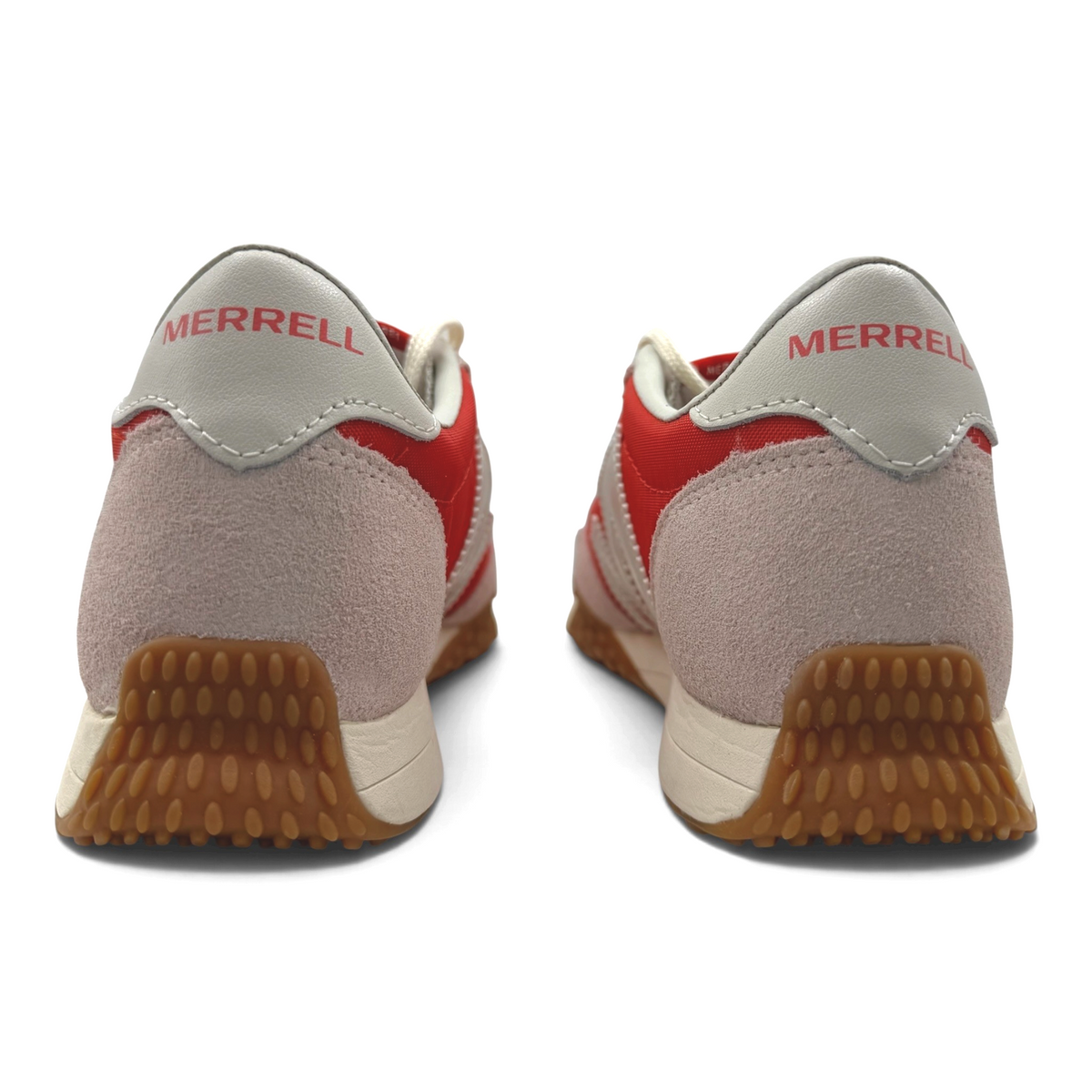 The Shoe Shop Sprint Anthem sneakers in red and beige suede with a textured gum rubber heel detail
