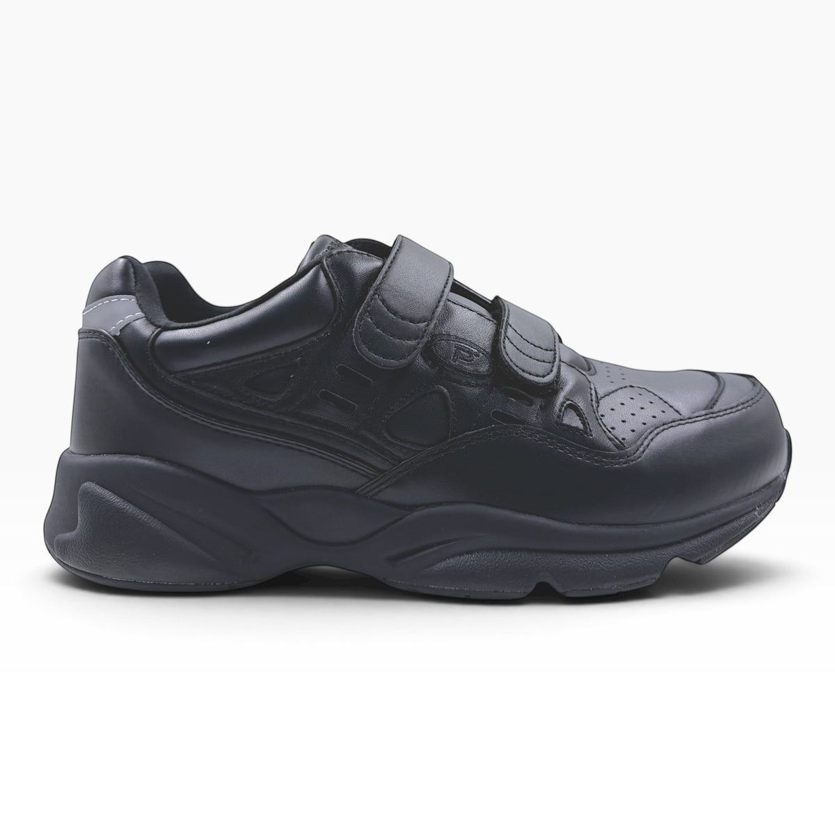 The Shoe Shop Stability X Strap 5E black leather orthopedic sneaker with dual hook and loop closures