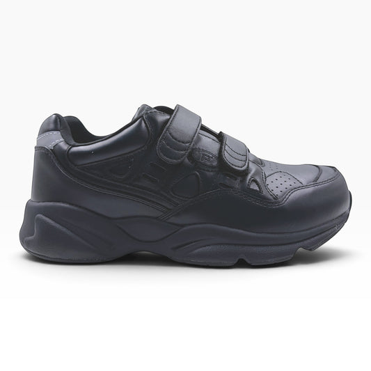 The Shoe Shop Stability X Strap 5E black leather orthopedic sneaker with dual hook and loop closures