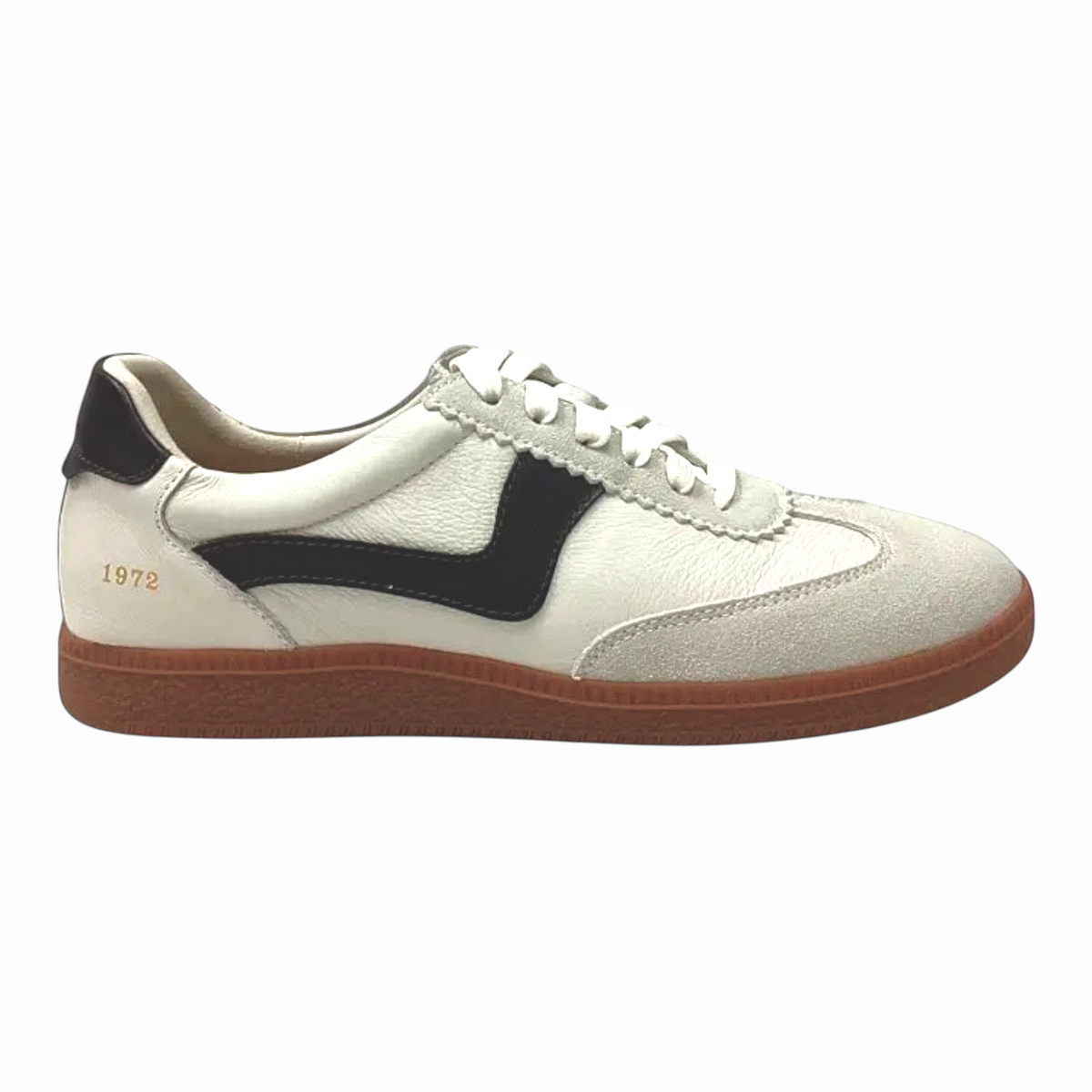The Shoe Shop Staton sneaker in white leather and suede with black side detailing and a classic gum sole