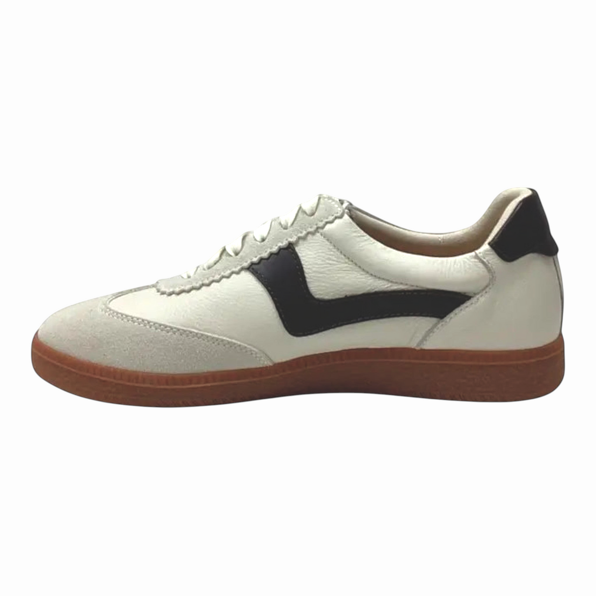 The Shoe Shop Staton sneaker in white leather and suede with a black side wave and classic gum sole