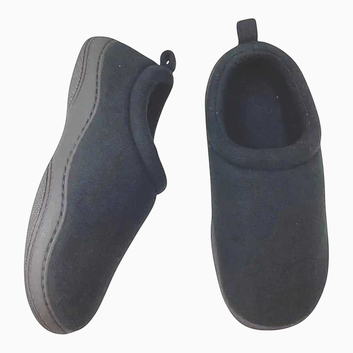 The Shoe Shop Suzie Slipper in black polar fleece with a slip-on design and cushioned insole for home comfort.