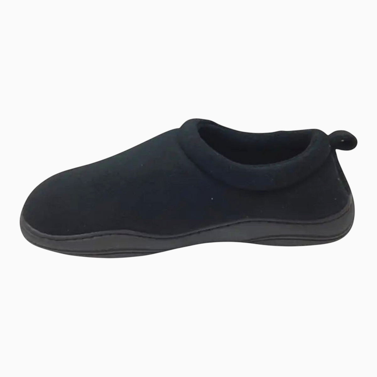 The Shoe Shop Suzie Slipper in black polar fleece with a cushioned insole and easy slip-on design for home comfort.