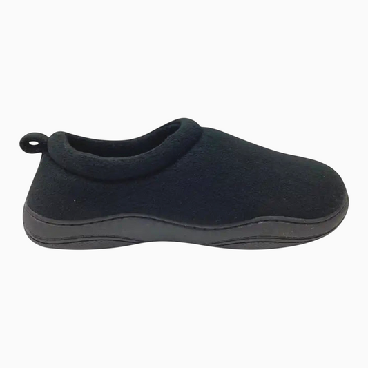 The Shoe Shop Suzie Slipper in black featuring a soft double polar fleece upper and a cushioned insole.