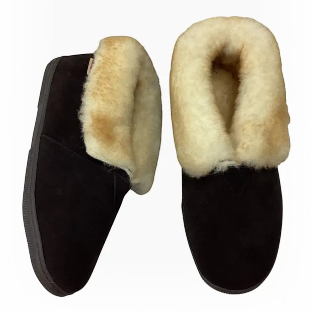 The Shoe Shop Tamarac Julie slippers in sand leather with a plush lambswool lining and durable rubber soles.