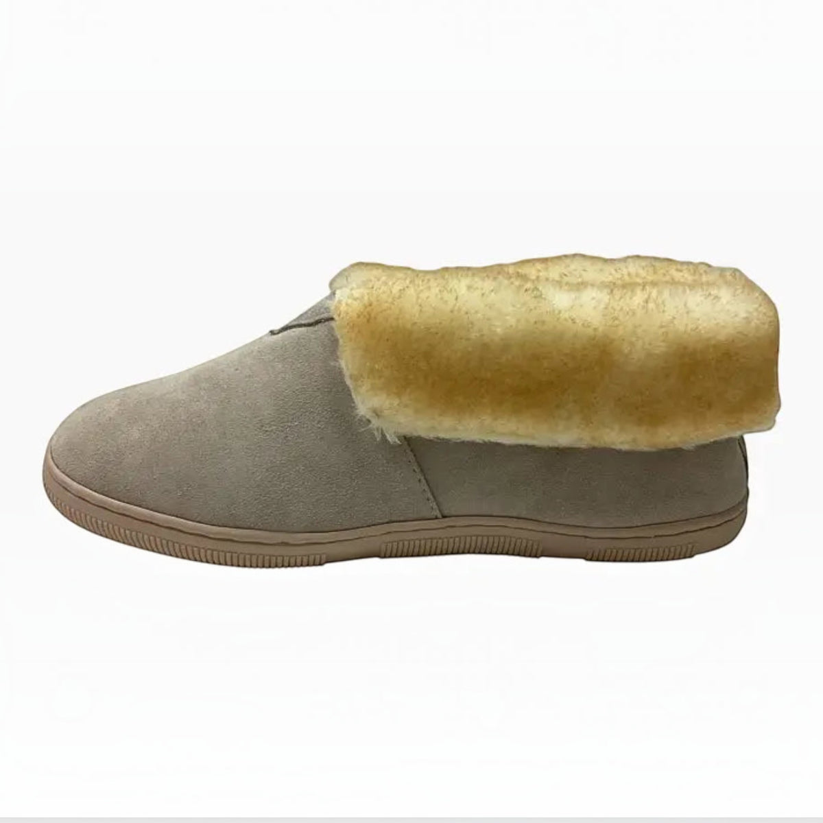 The Shoe Shop Tamarac Julie slippers in sand leather with a plush lambswool lining and durable rubber sole.