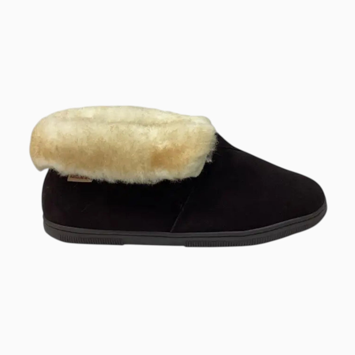 The Shoe Shop Tamarac Julie slipper in sand leather with a warm lambswool cuff and durable rubber sole