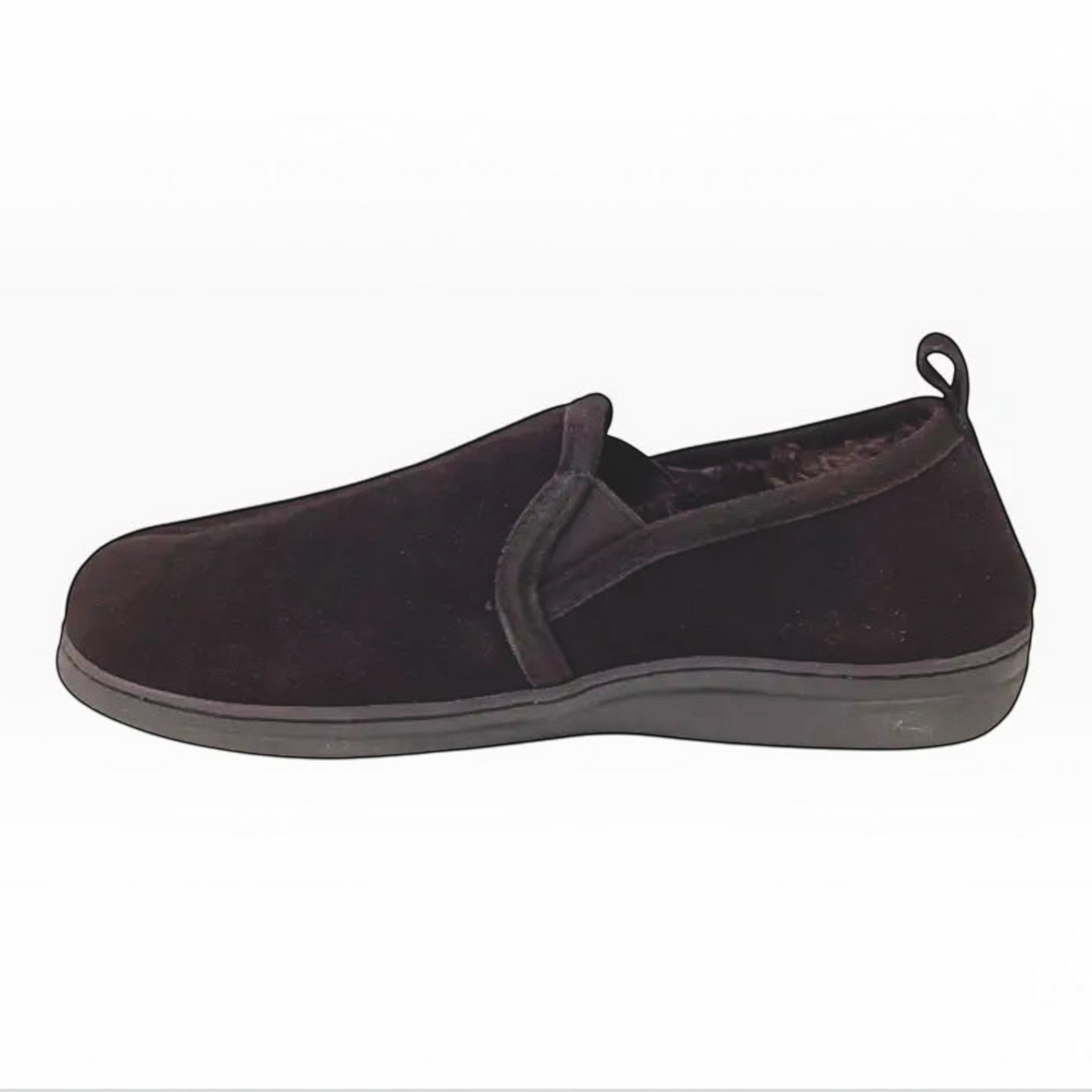 The Shoe Shop Thomas slipper in rootbeer suede leather with a slip-on design and durable rubber sole.