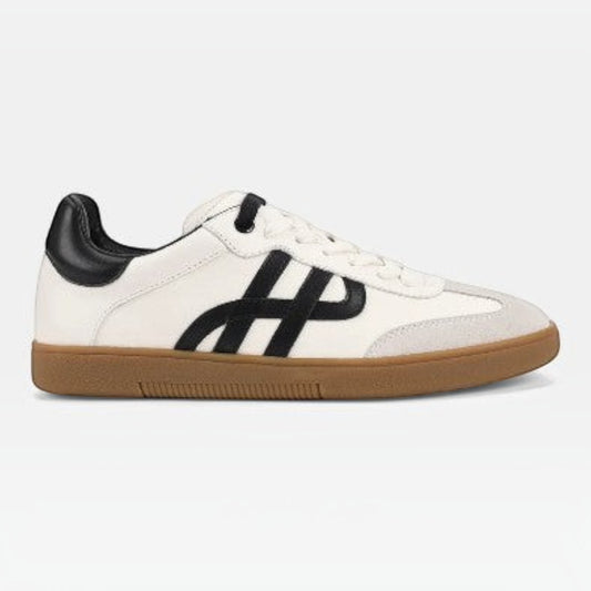 The Shoe Shop Trackside white and black suede sneaker with a gum rubber outsole and orthotic friendly footbed.