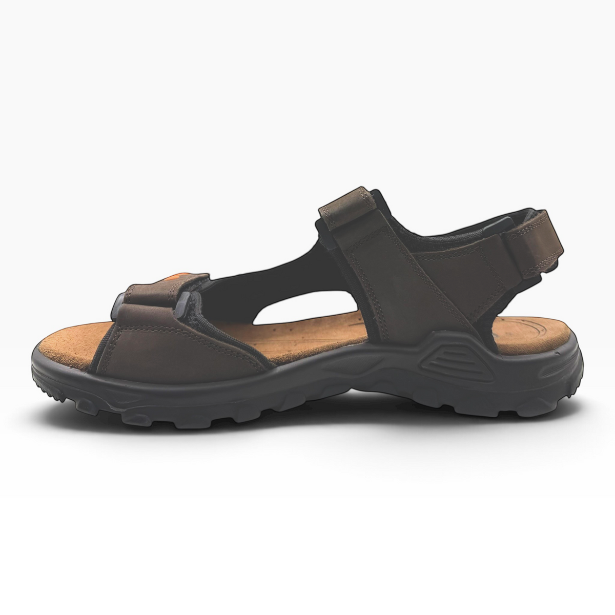 The Shoe Shop Trail brown outdoor hiking sandal with adjustable straps and a rugged rubber sole