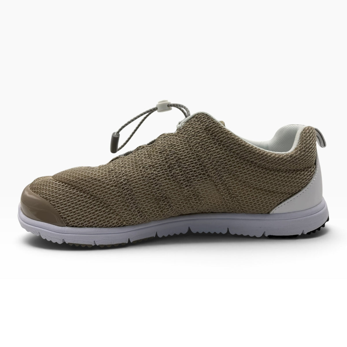 The Shoe Shop Travel Walker 2E in olive green mesh with a white sole and convenient toggle lace system