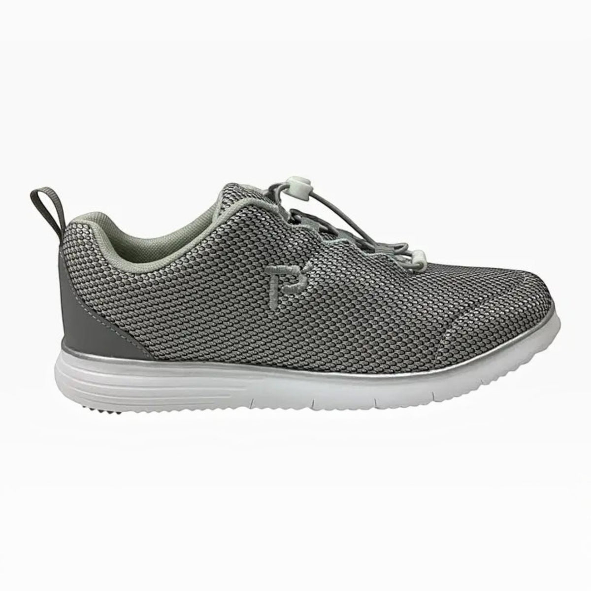 The Shoe Shop Travelfit Prestige D grey mesh walking shoe with elastic toggle laces and lightweight EVA sole