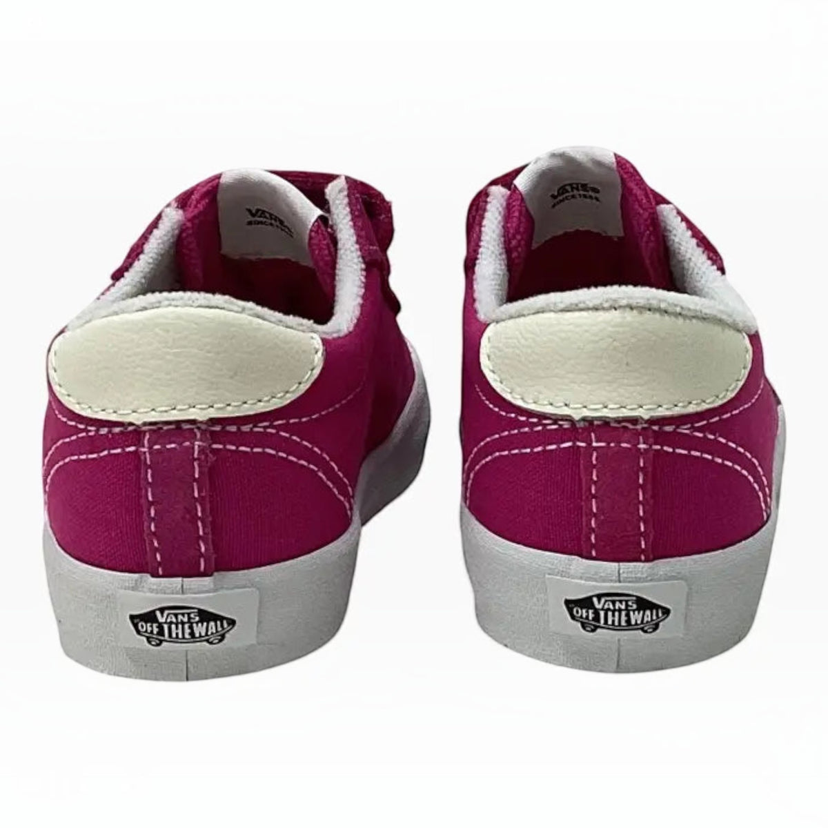 The Shoe Shop Vans Toddler Sport Low V sneakers in bright pink canvas and suede with white heel tabs and rubber soles