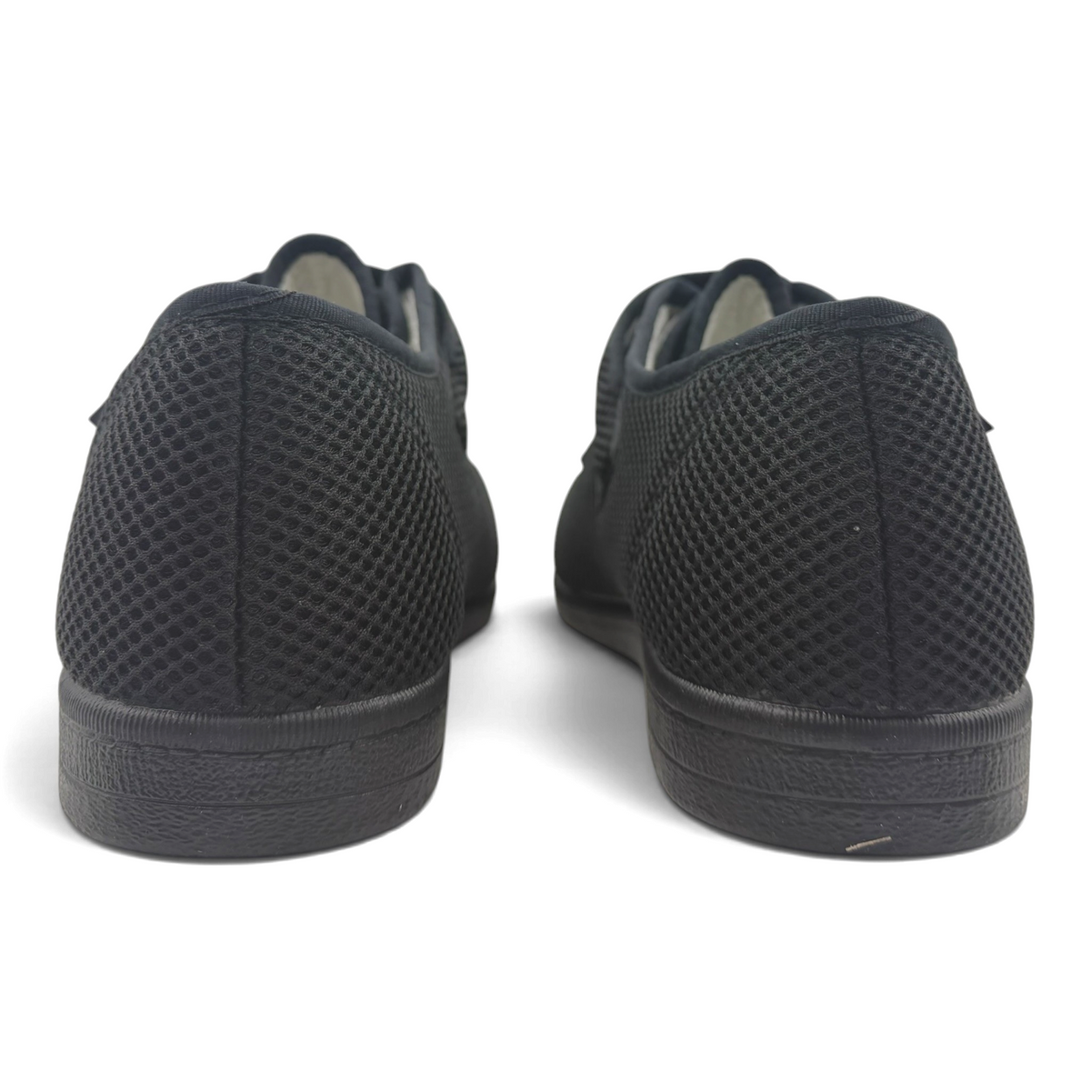 The Shoe Shop Wallaby black breathable mesh wide-fit slippers with Resistex Silver yarn, rear view.