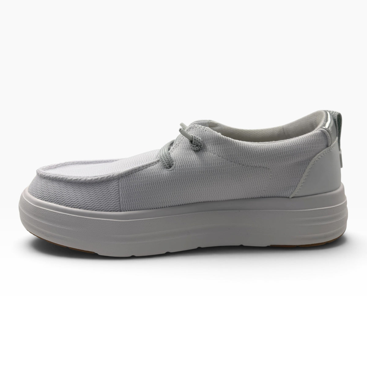 The Shoe Shop Wendy Nova Knit light grey slip-on sneaker with a thick platform sole and textured knit upper