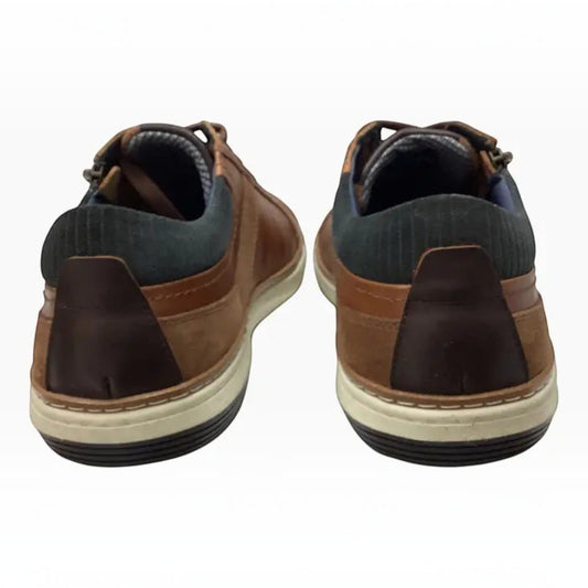 The Shoe Shop Whistle casual sneakers in brown leather with dark grey heel detail and off-white rubber outsoles