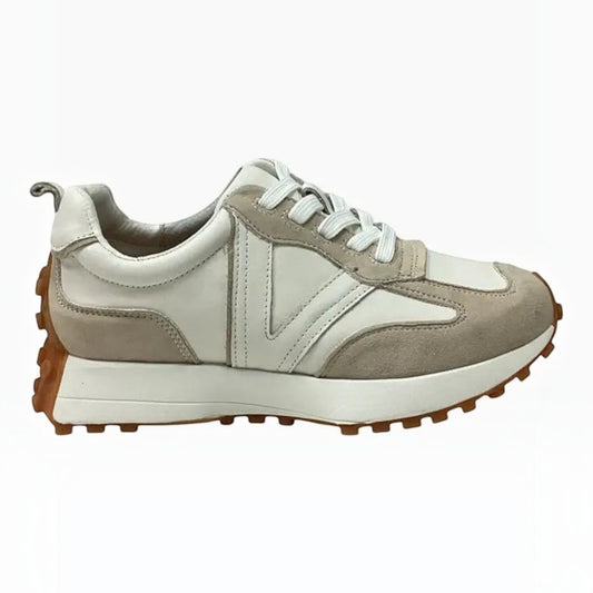 The Shoe Shop Django & Juliette women's white and beige suede leather sneaker with a chunky rubber sole