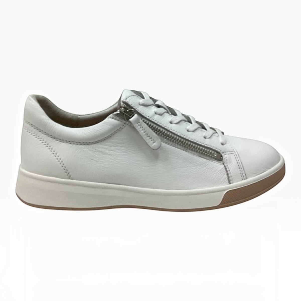 The Shoe Shop Ziera Aito sneaker in white textured leather with a side zip and comfortable cushioned sole