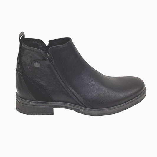 The Shoe Shop Wild Rhino Hunter black leather ankle boot with twin side zips and press stud detail