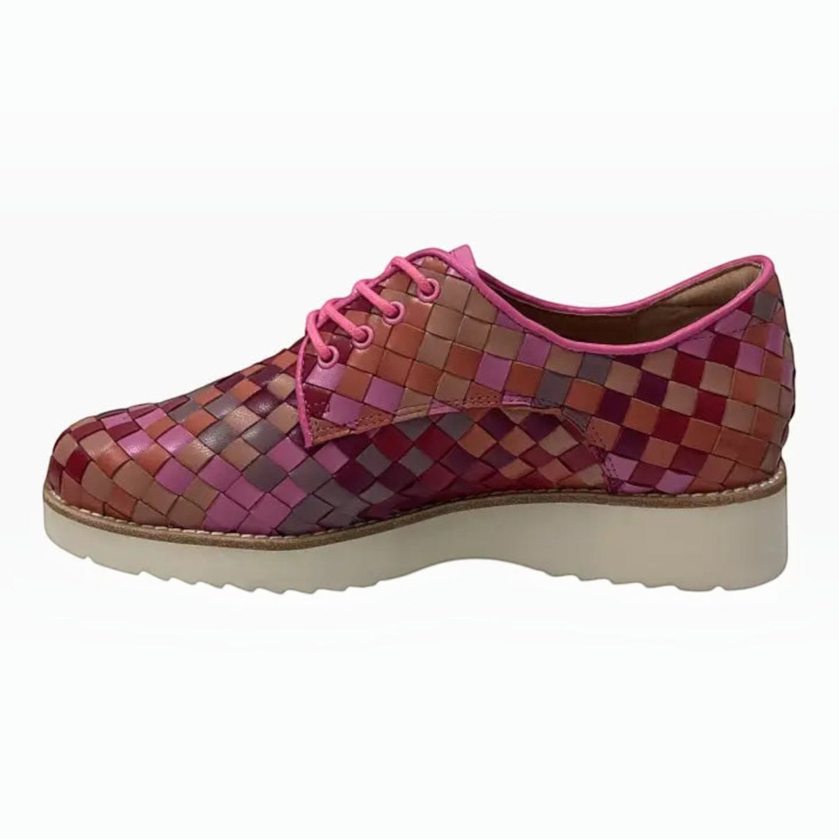 The Shoe Shop Gelato Addiction derby sneaker in multi-coloured woven leather with a white platform wedge sole.